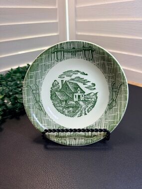 Vintage Currier and Ives Decorative 5 1/2” “Yoke and Plow” Plate in Green